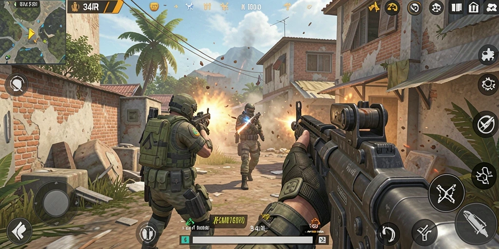 Gameplay 34R yang seru dan mendebarkan di arena tempur FPS.