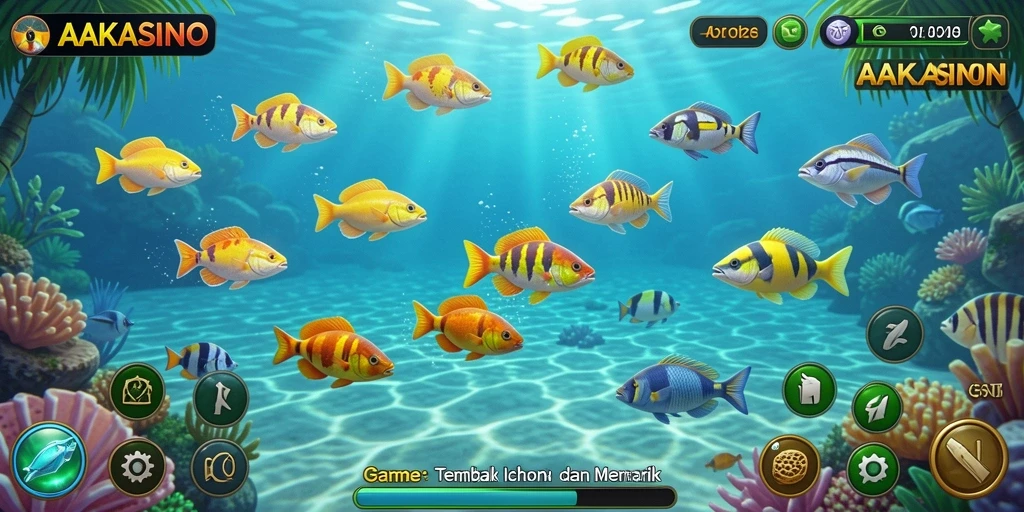 Screenshot gameplay menarik dari AAKASINO yang menunjukkan aksi Tembak Ikan.