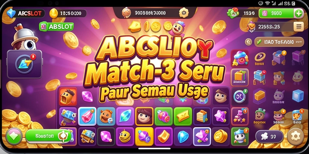 Tangkapan layar gameplay ABCSLOT yang menunjukkan level Match-3 yang menantang.