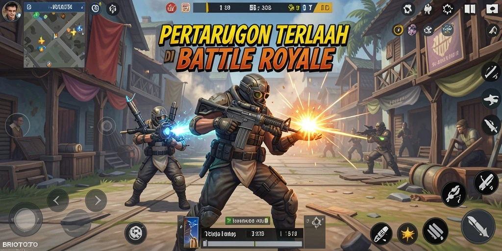 Tampilan gameplay seru di BRIOTOTO saat bertarung di arena.