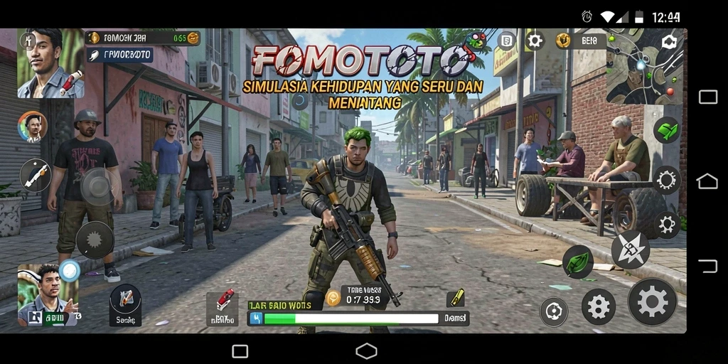 Tangkapan layar FOMOTOTO menampilkan gameplay menarik dan interaksi karakter.