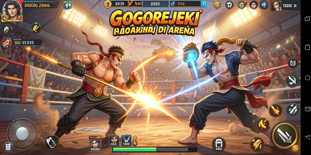 Tampilan aksi pertarungan seru GOGOREJEKI di arena.