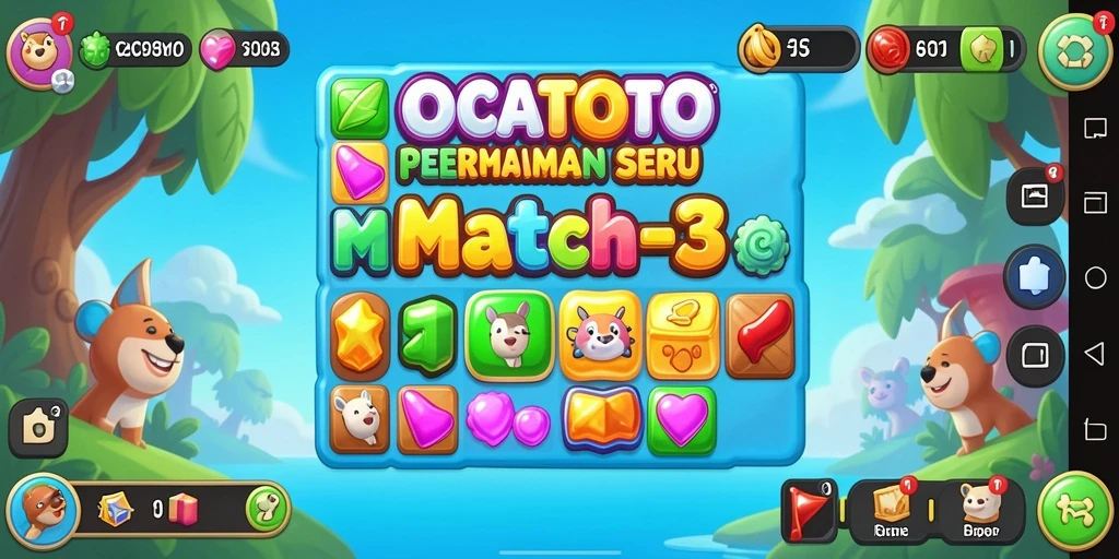 Tampilan screenshot utama OCATOTO menampilkan gameplay seru Match-3 dengan warna-warna cerah.