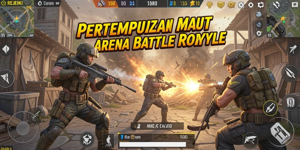 Tampilan screenshot utama REJEKI dengan aksi intens di arena Battle Royale.