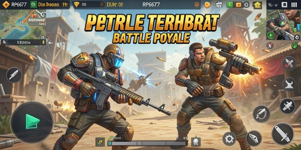 Screenshot gameplay RP6677 dengan aksi seru dalam pertarungan battle royale.