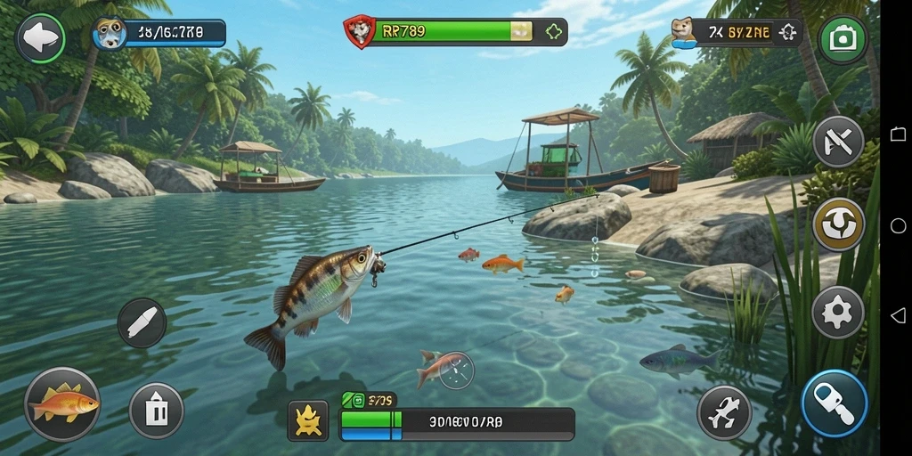 Tampilan gameplay RR789 dengan aktivitas memancing yang seru dan interaktif.