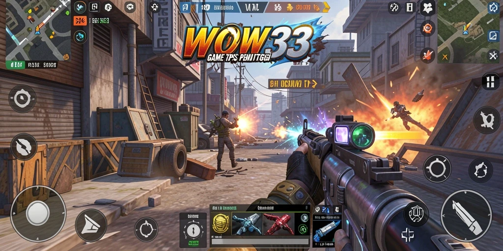 Screenshot gameplay WOW33 menampilkan aksi seru dalam pertempuran TPS.