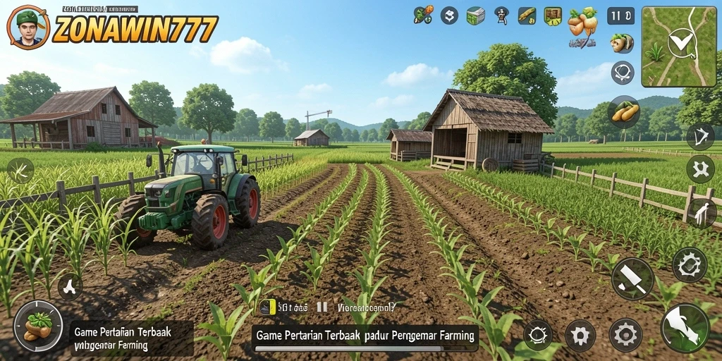 Screenshot ZONAWIN777 menampilkan aktivitas bertani yang seru dan menyenangkan.